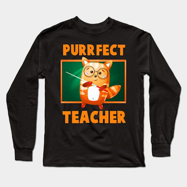 Cat Teacher Funny cat kitten tee Long Sleeve T-Shirt by Caskara